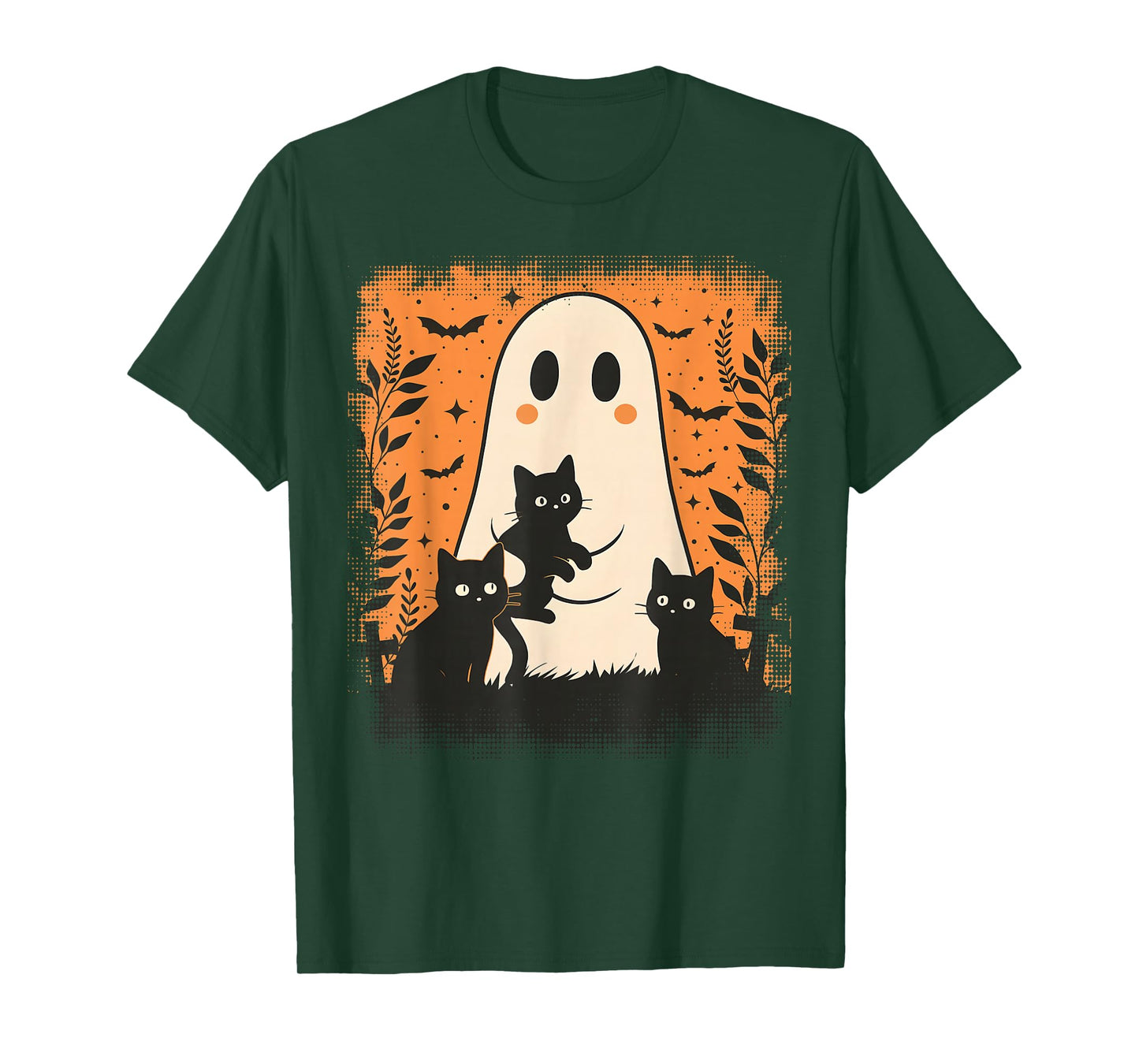 Vintage Halloween Ghost Black Cat Floral Men Women Kids T-Shirt