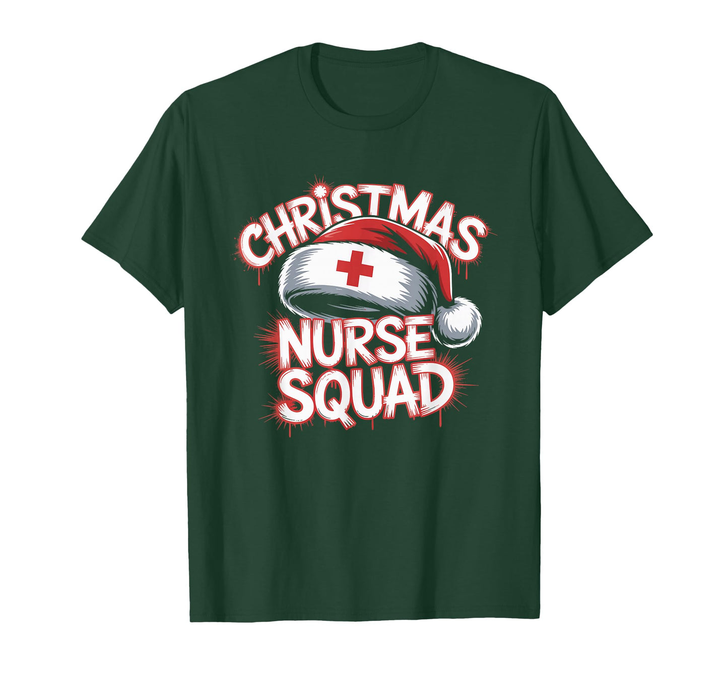 Nurse Christmas Squad Santa Hat Matching Crew T-Shirt