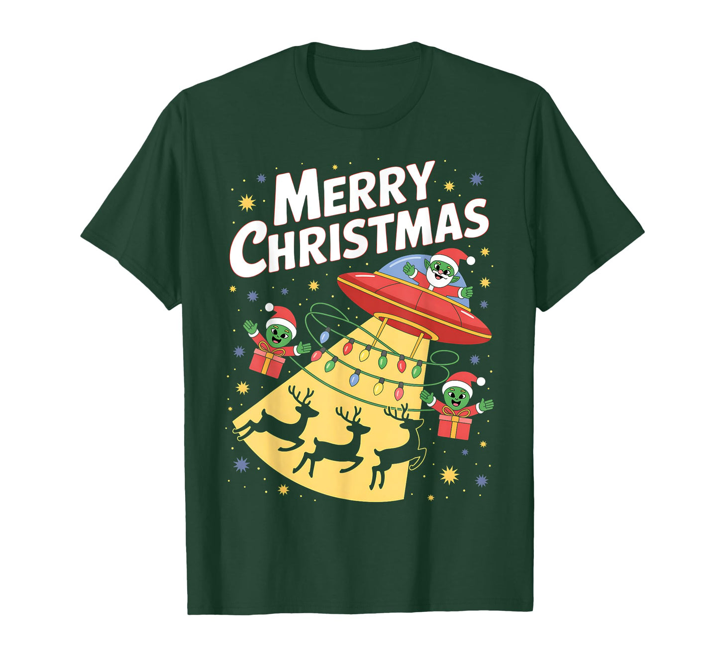 Funny Alien Trio Merry Ugly Christmas Santa Hat Gifts Xmas T-Shirt