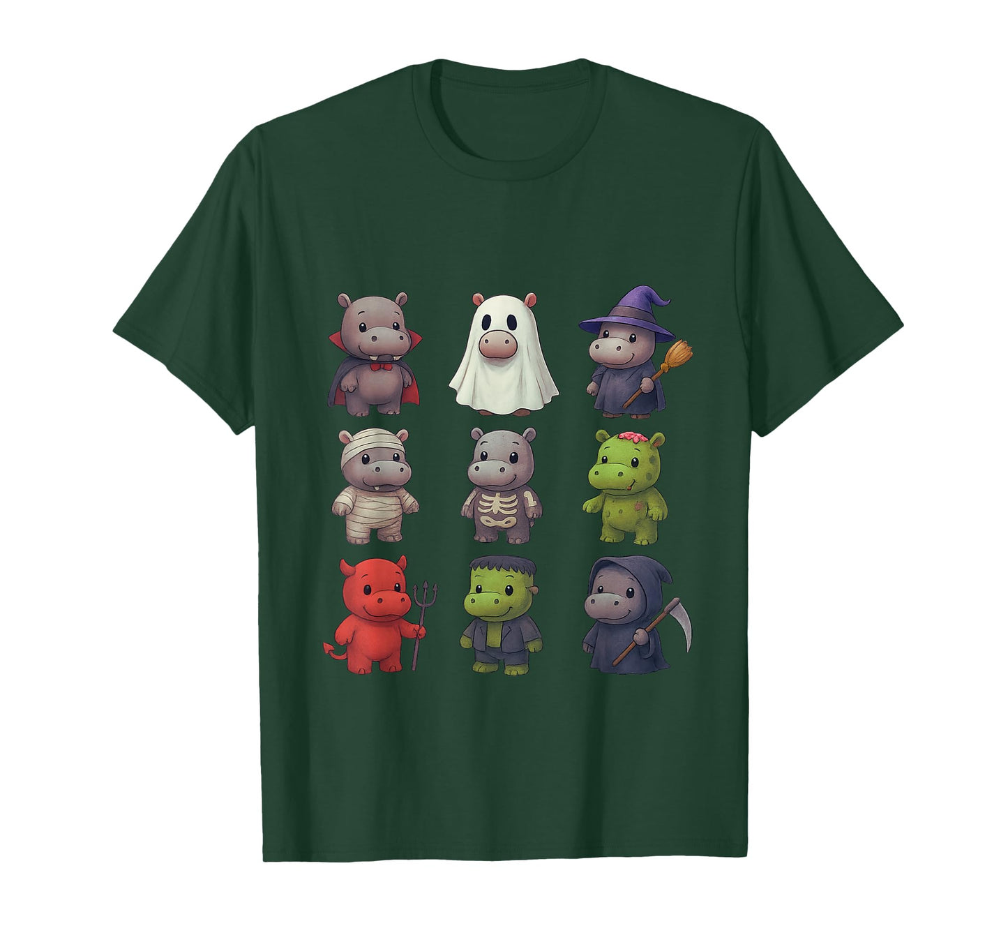 Funny Hippo Witch Vampire Ghost Zombie Skeleton Halloween T-Shirt