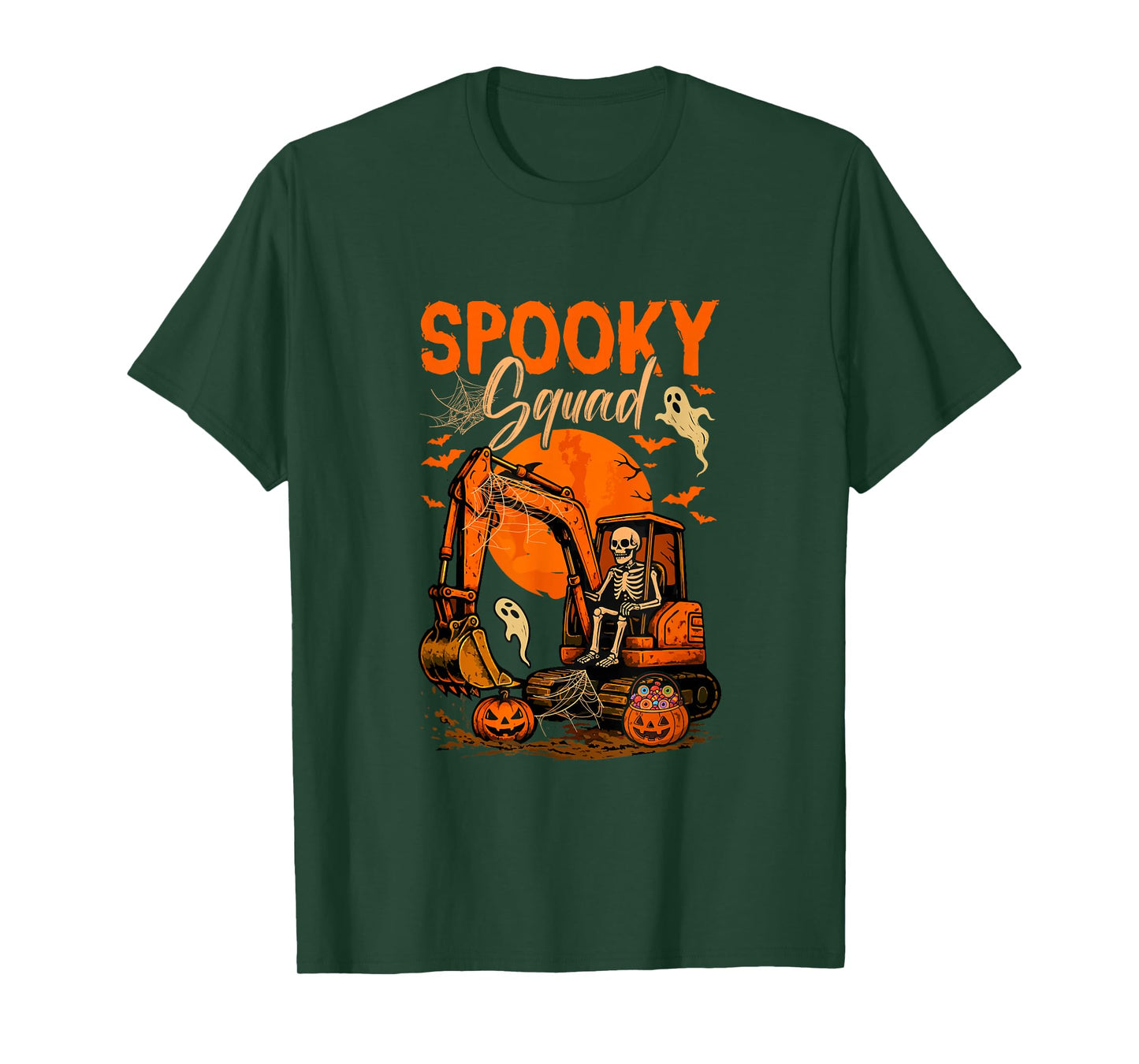 Spooky Halloween Squad Skeleton Driving Excavator Horror Boo T-Shirt