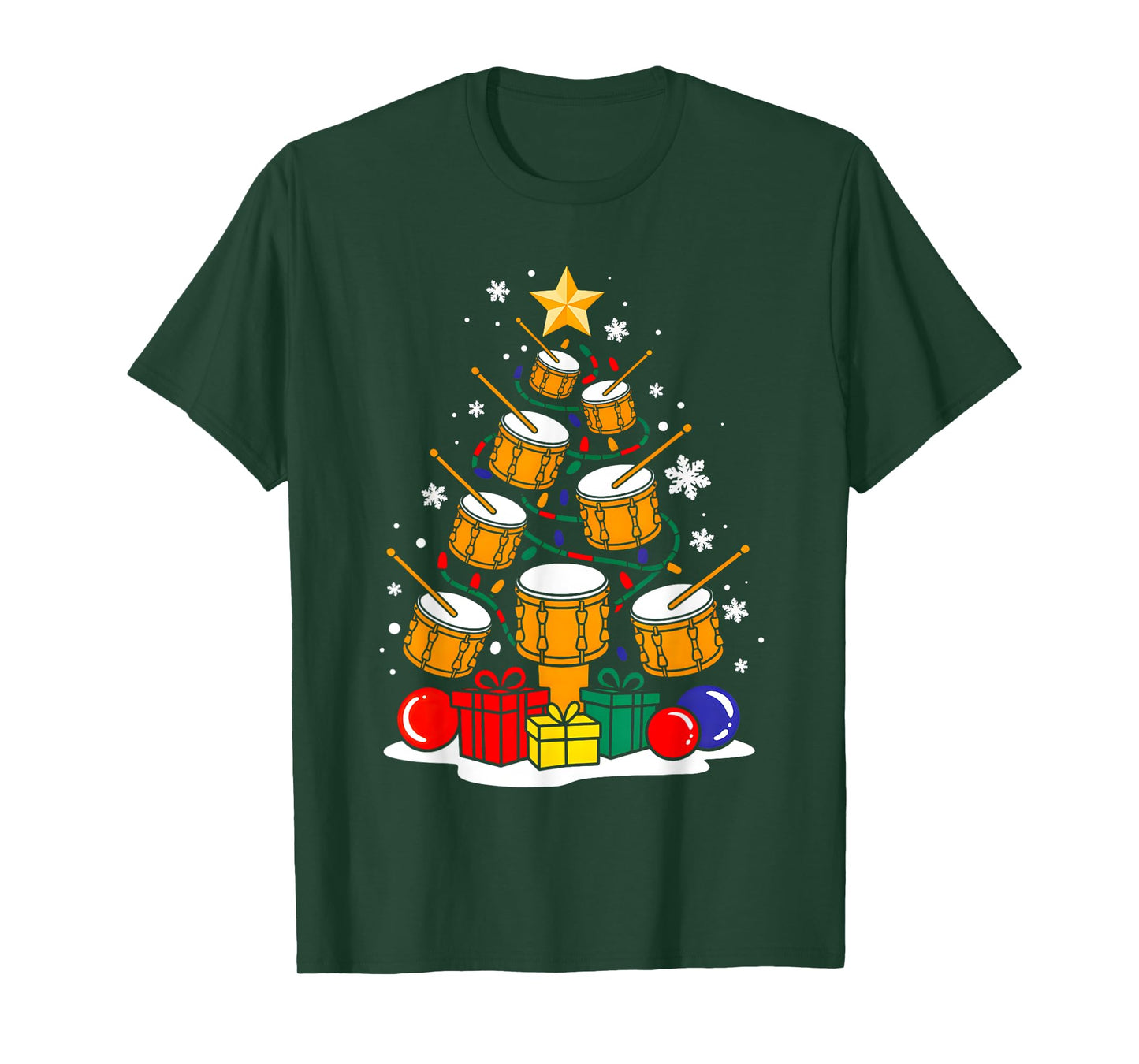 Christmas Drummer Player Xmas Tree Funny Music Lover Santa T-Shirt