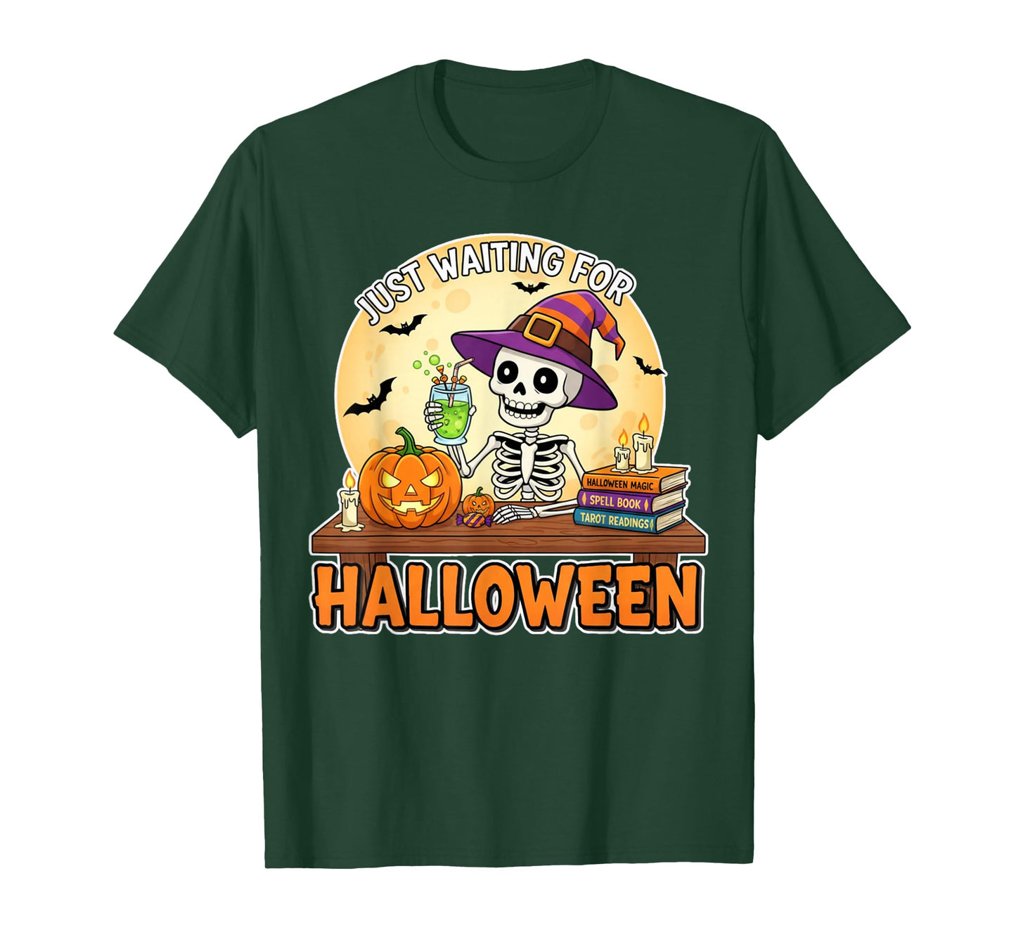 Just Waiting for Halloween Skeleton Pumpkin T-Shirt