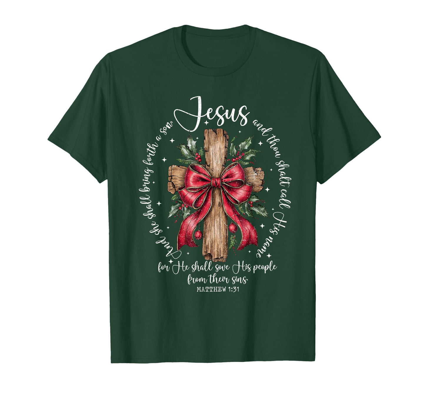 Jesus Christian Cross Holiday Christmas Coquette Bow Pajamas T-Shirt