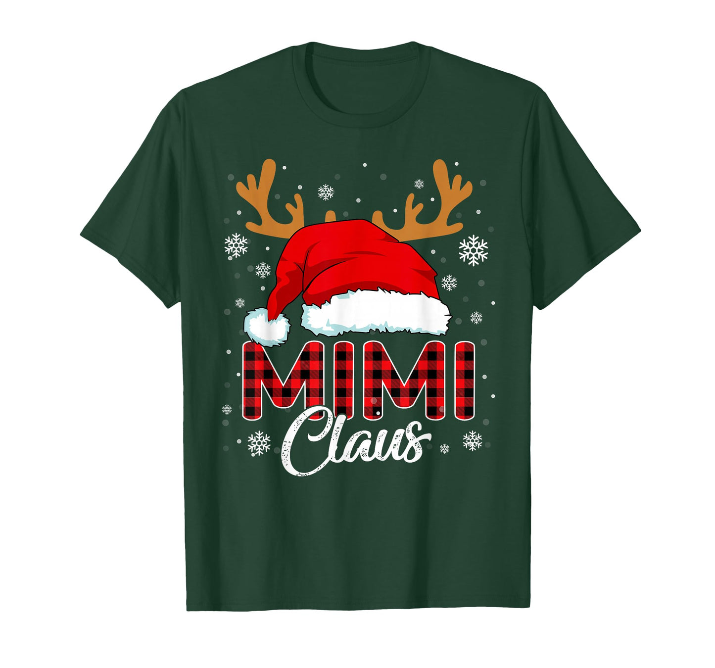 Mimi Claus Santa Hat Christmas Red Plaid Matching Family T-Shirt