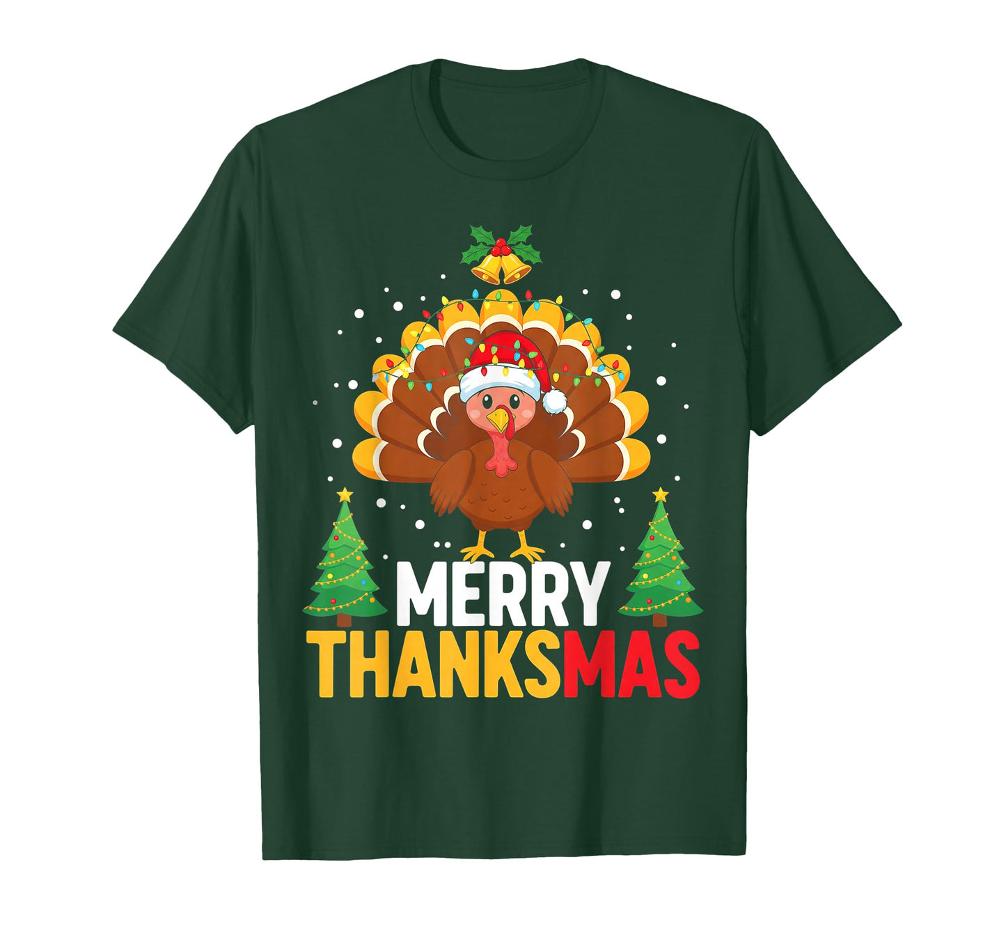 Funny Merry Thanksmas Happy Thanksgiving Santa Turkey T-Shirt