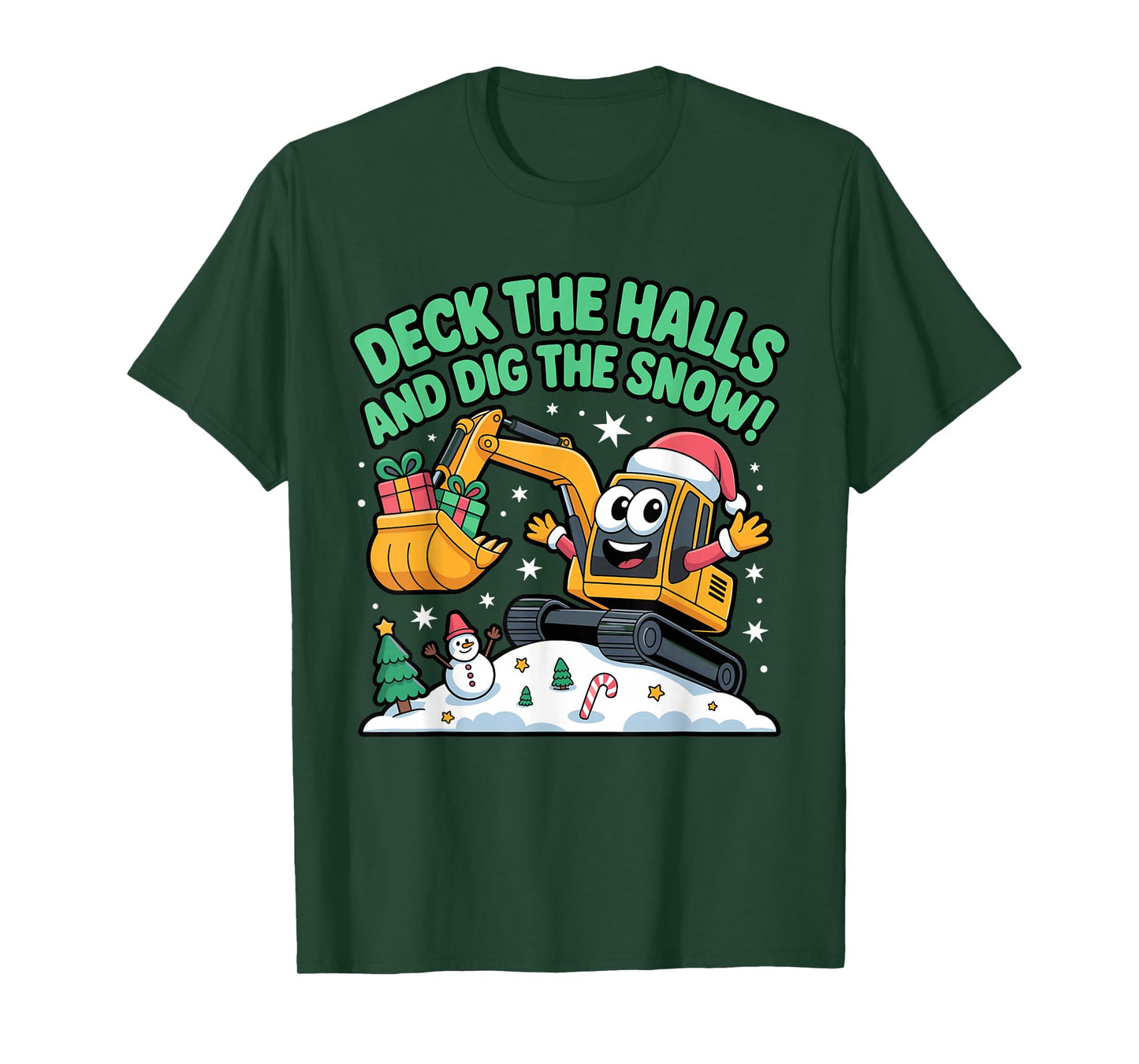 Christmas Excavator Deck The Halls Dig Snow T-Shirt