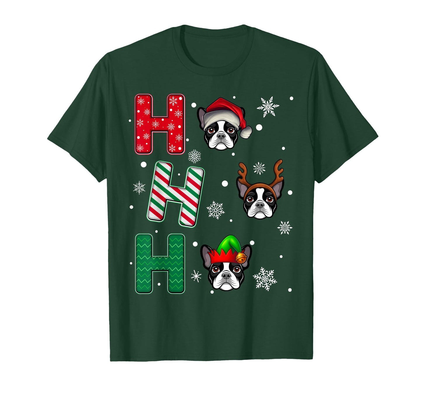 Ho Ho Ho Boston Terrier Dog Lover Christmas Santa Elf Xmas T-Shirt