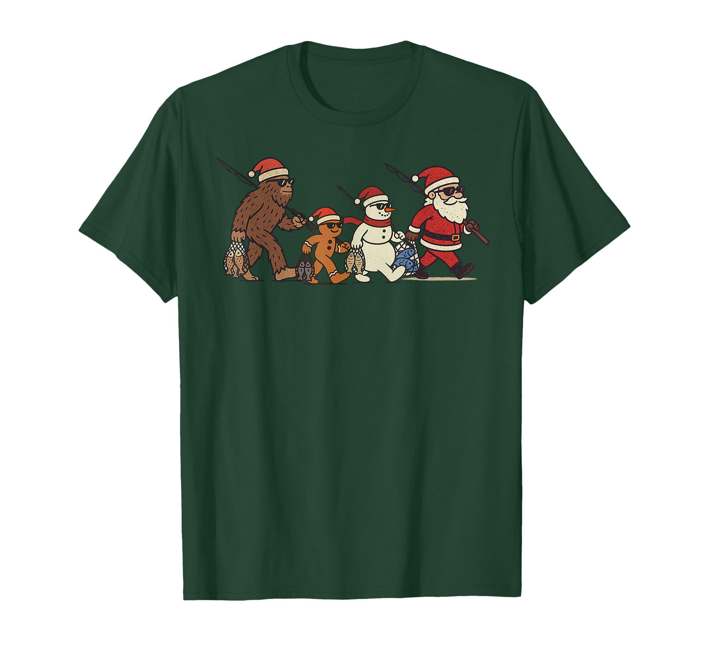 Santa Sasquatch Fishing Christmas Vintage Fish Funny Xmas T-Shirt