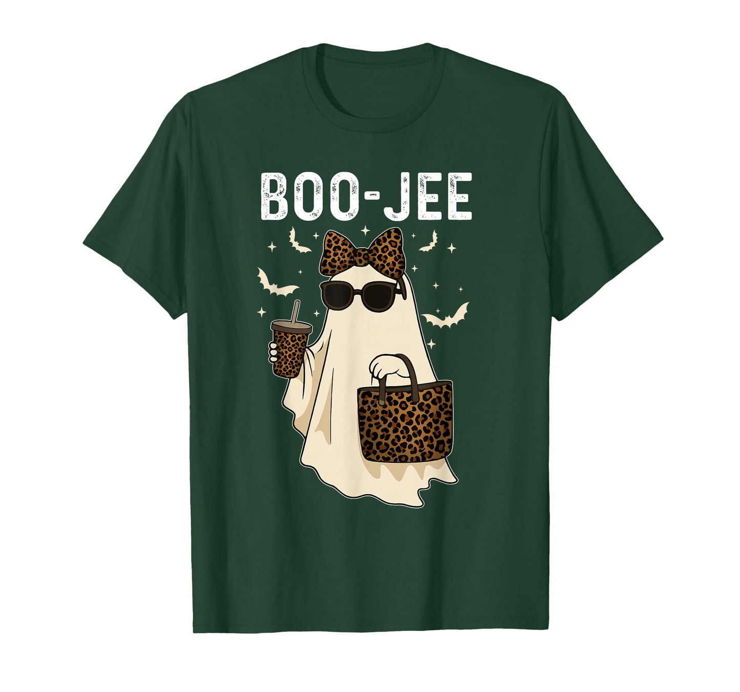 Coquette Leopard Ghost Coffee Boo-JEE Halloween Boujee Ghost T-Shirt