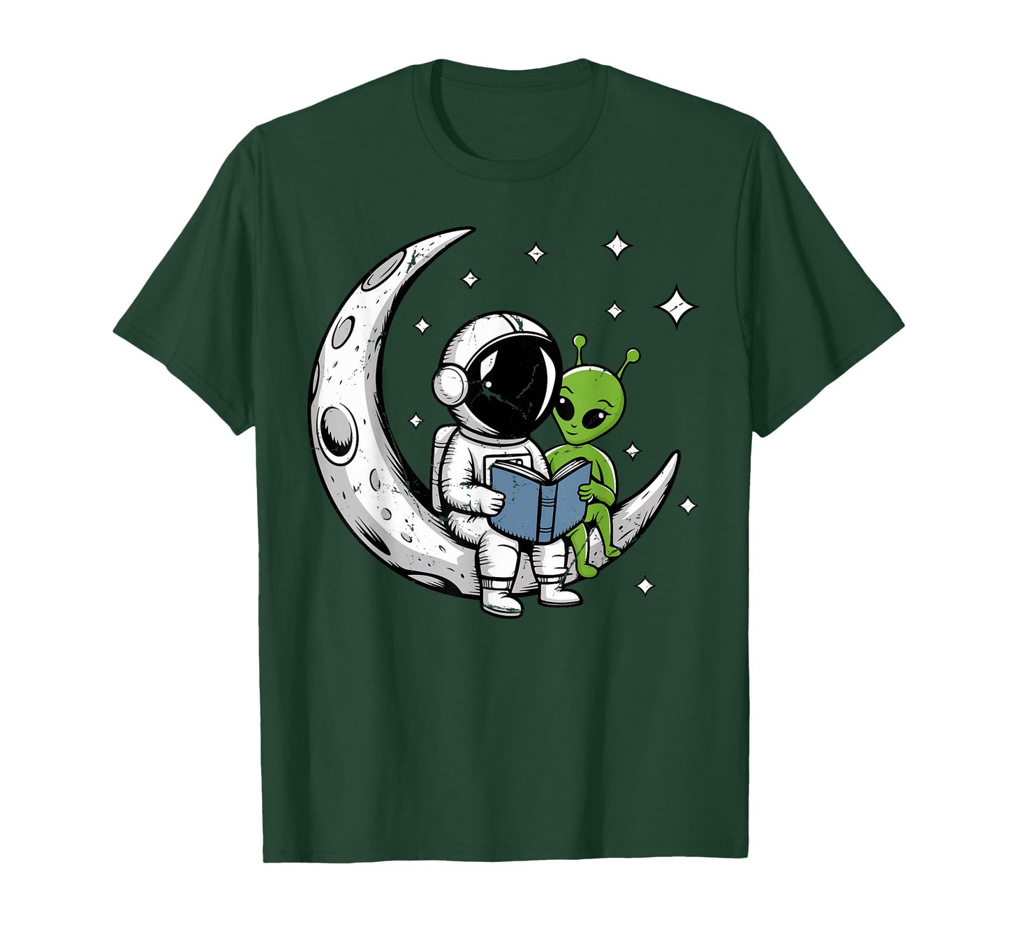 Astronaut Reading Book To Alien Moon Space Astronomy T-Shirt