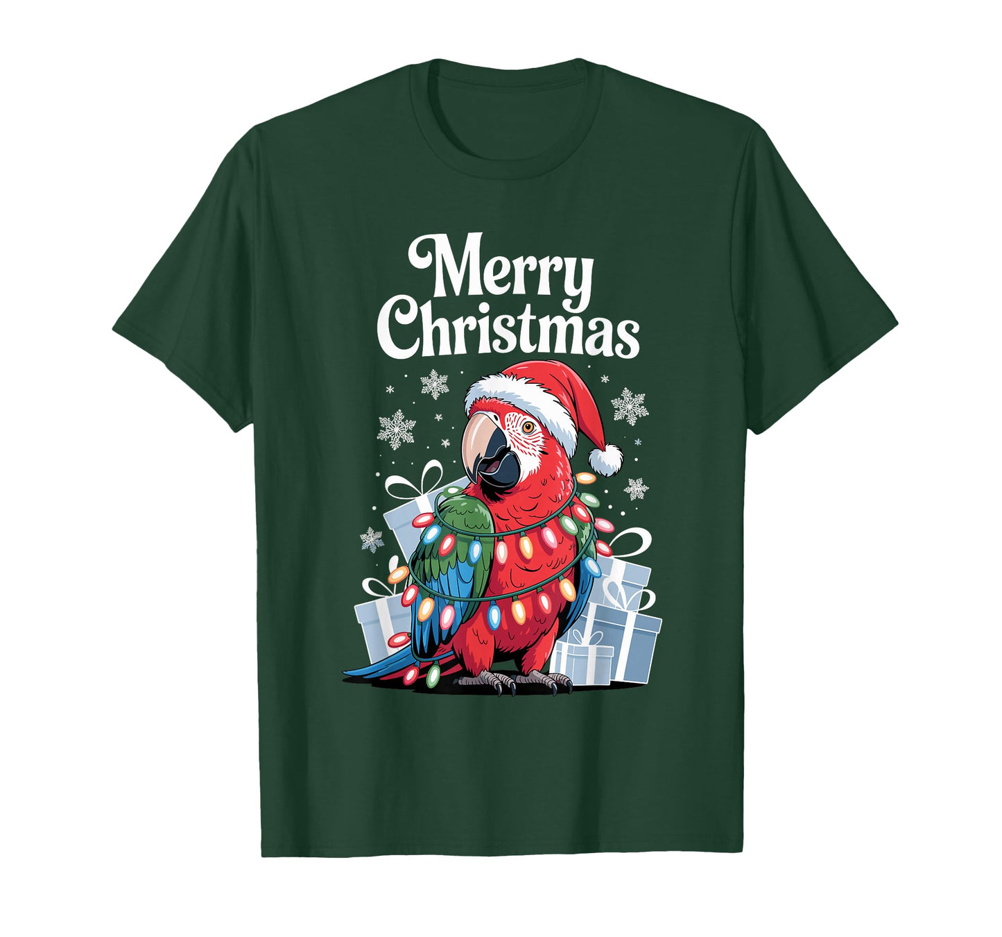 Christmas Parrot Holiday Tropical Bird Santa Hat Light Funny T-Shirt
