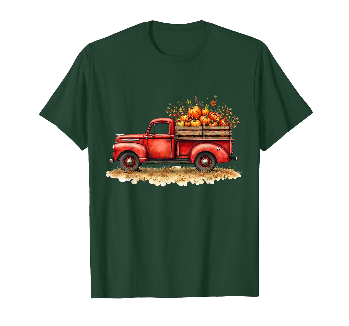 Vintage Red Pickup Truck Fall Autumn Pumpkin Halloween T-Shirt