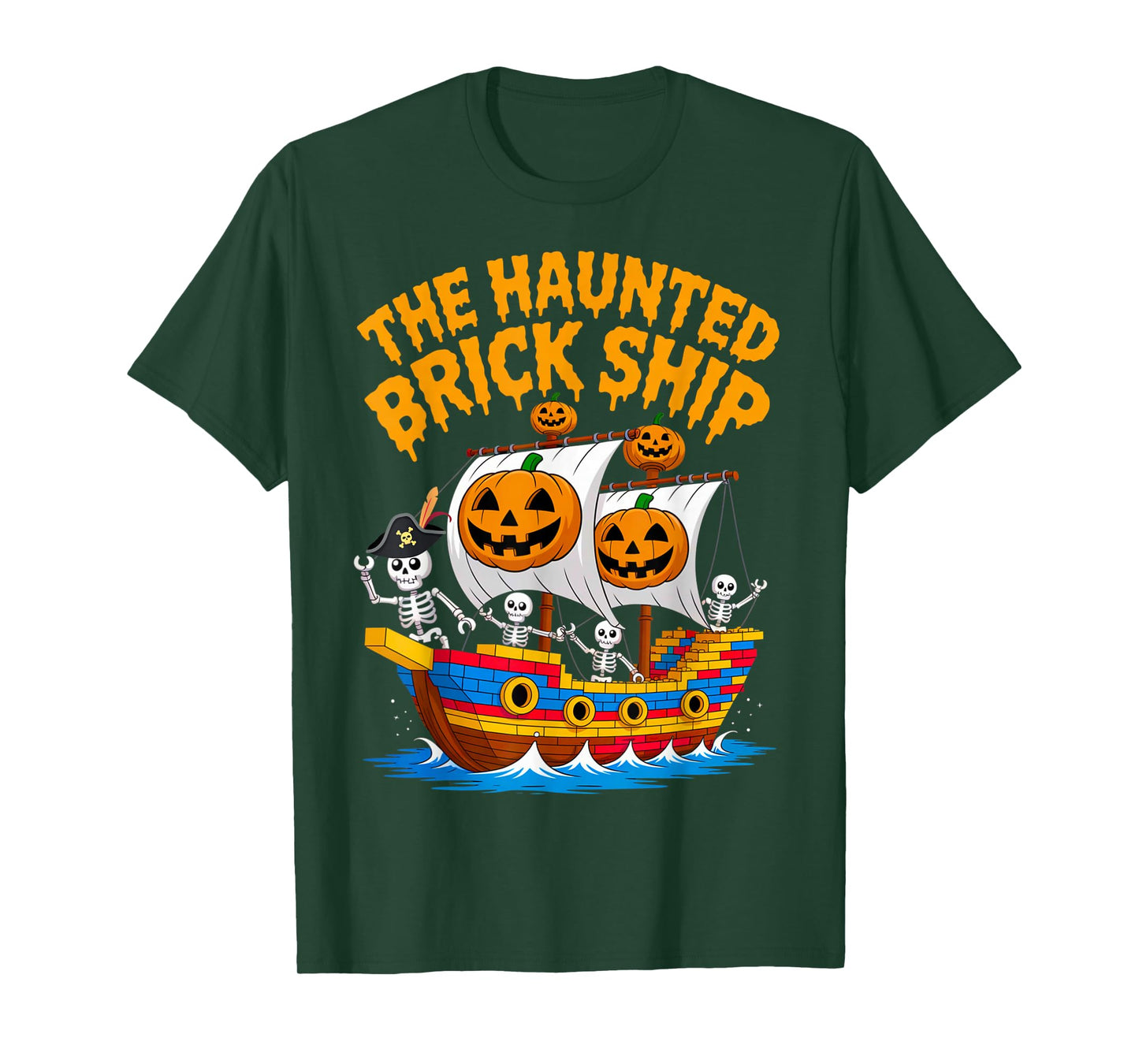 Halloween Bricks Pirate Skeleton Builder Blocks Building Toy T-Shirt