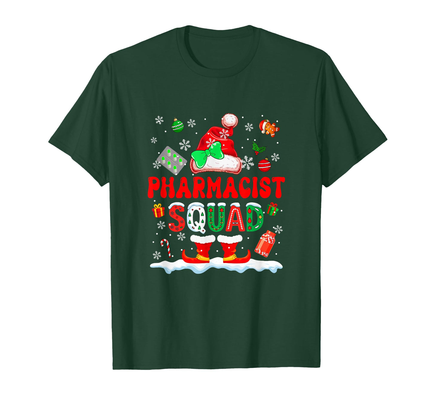 Pharmacist Squad Women Job Christmas Santa Costume Bow Tie T-Shirt