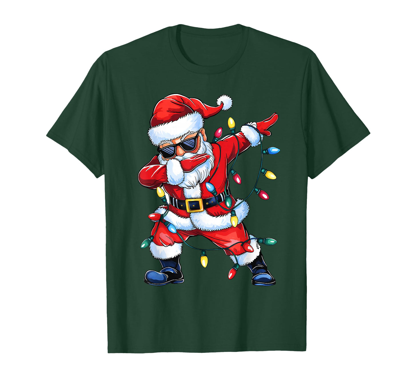 Dabbing Santa Xmas Light Girls Boys Kids Funny Christmas Tee T-Shirt