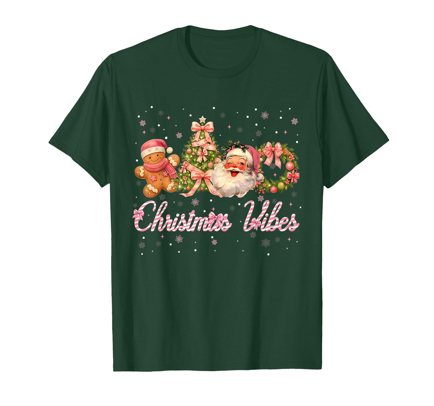 Christmas Vibes Cute Pink Santa Christmas Xmas Women Girl T-Shirt