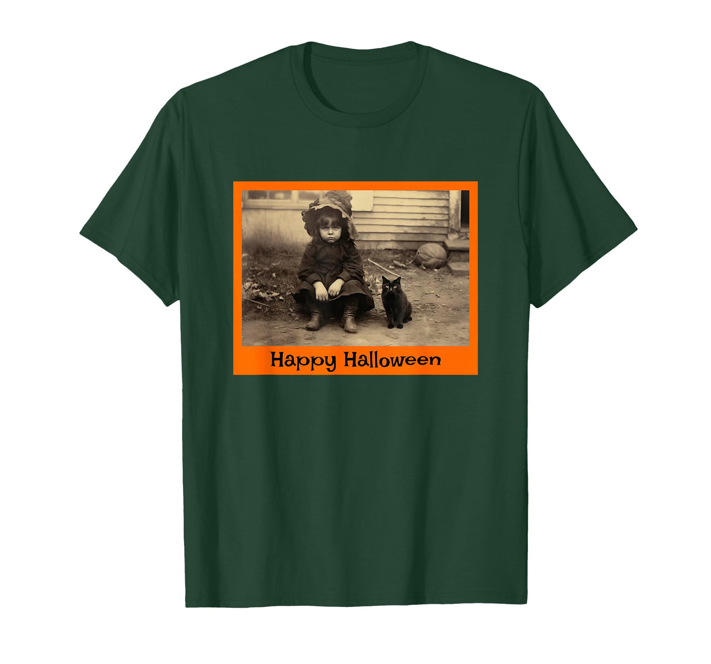 Vintage Halloween Image with Creepily Sad-Faced Girl T-Shirt