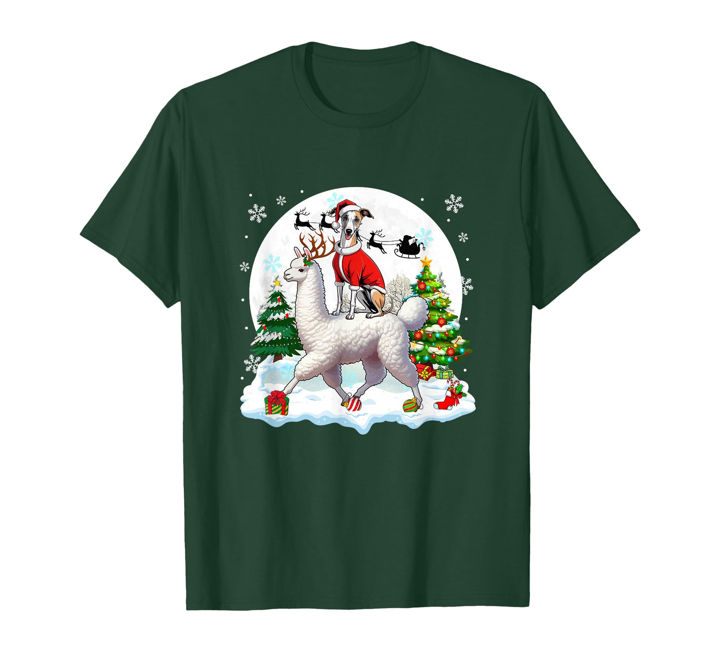 Santa Whippet Riding Llama Reindeer Christmas Owner Kids T-Shirt
