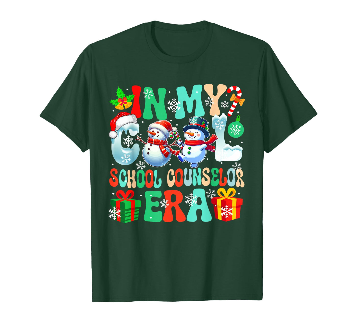 in School Counselor Era Xmas Proud Job Santa Snowmen Lover T-Shirt