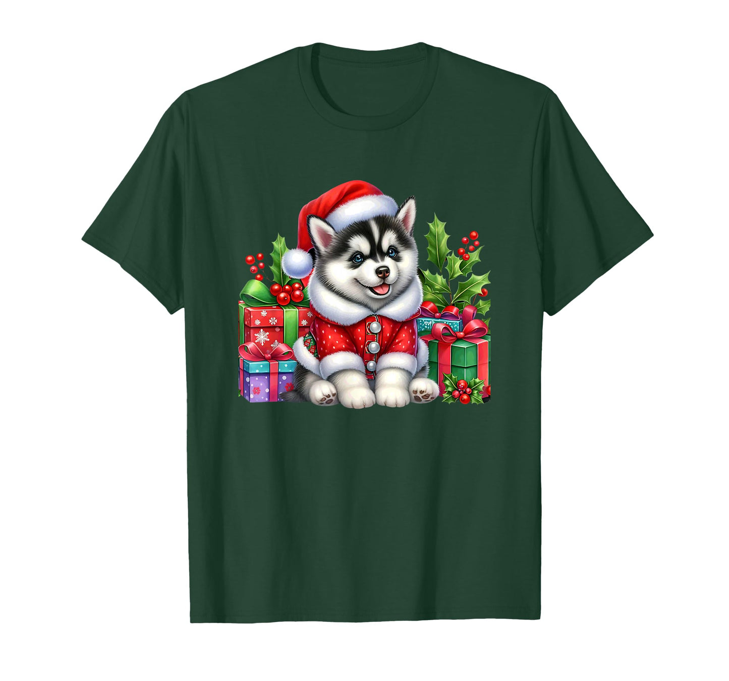 Merry Husky Santa Cute Christmas Puppy Joy T-Shirt