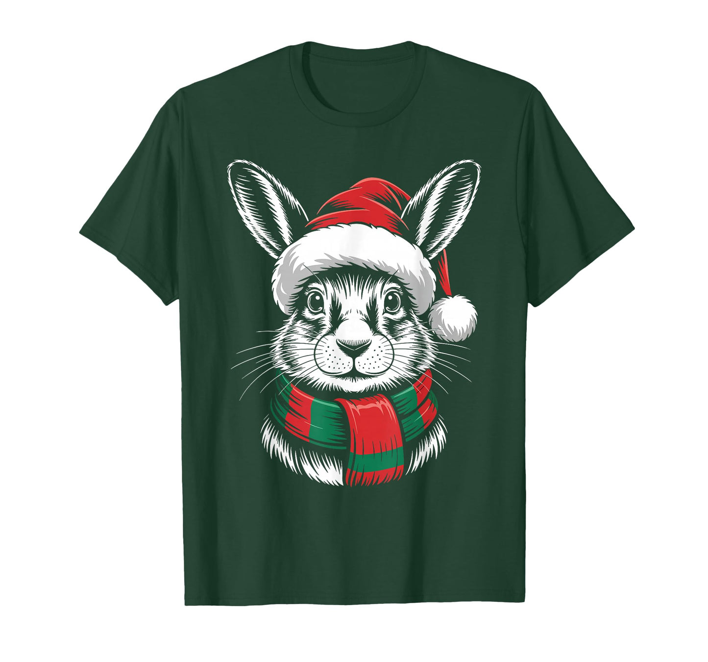 Hare Xmas Santa Hat Scarf Christmas Costume T-Shirt