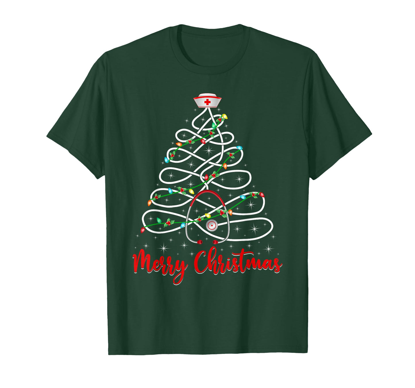 Nurse Stethoscope Xmas Tree Nursing ER RN Nurse Christmas T-Shirt