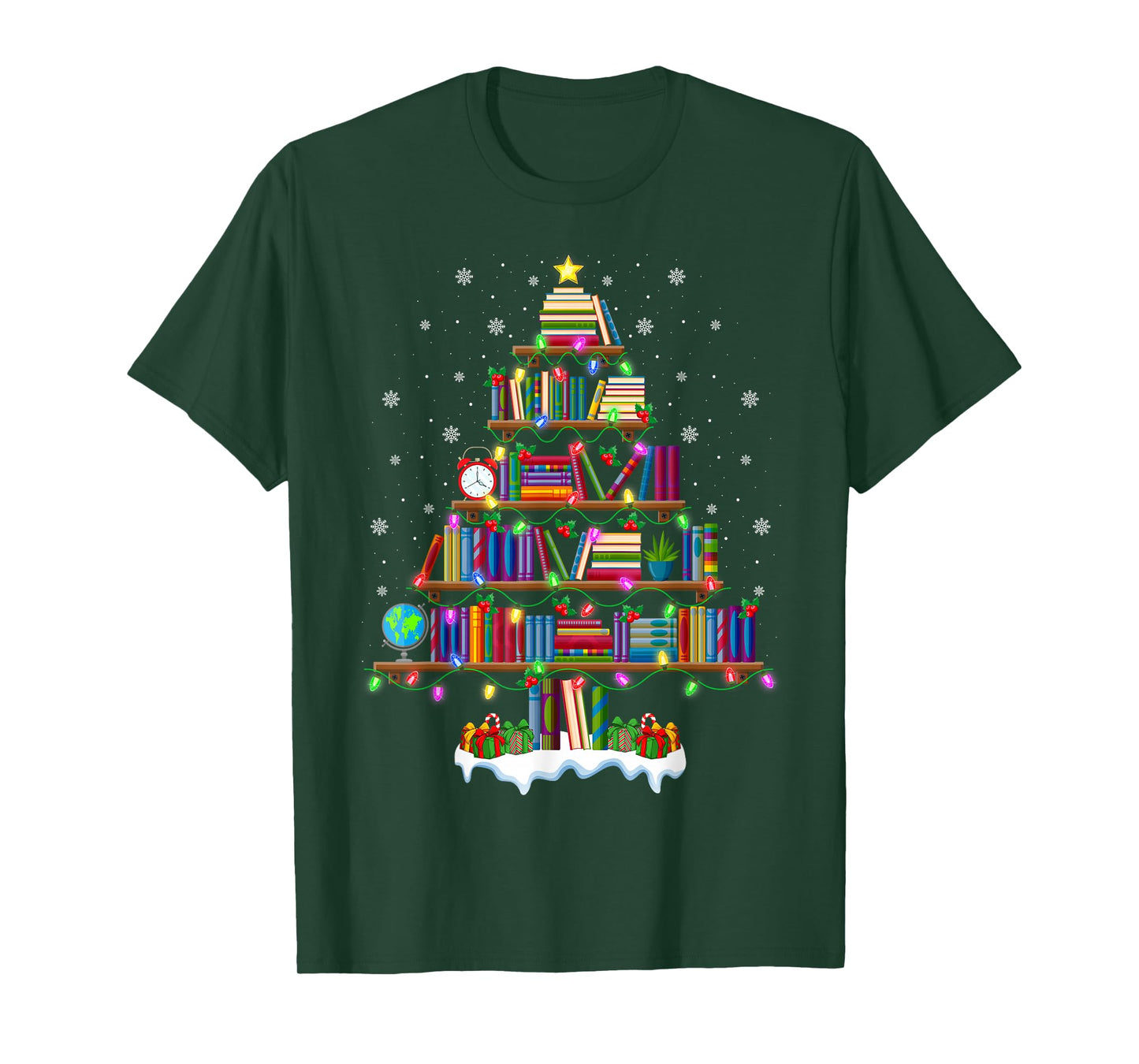 Book Xmas Lights Book Lover Librarian Teacher Christmas Tree T-Shirt