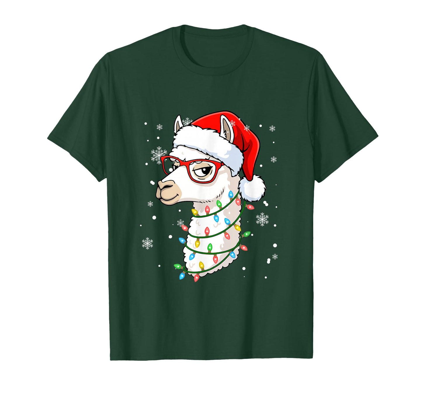 Santa Llama Face Christmas Colorful Lights Matching Kids T-Shirt