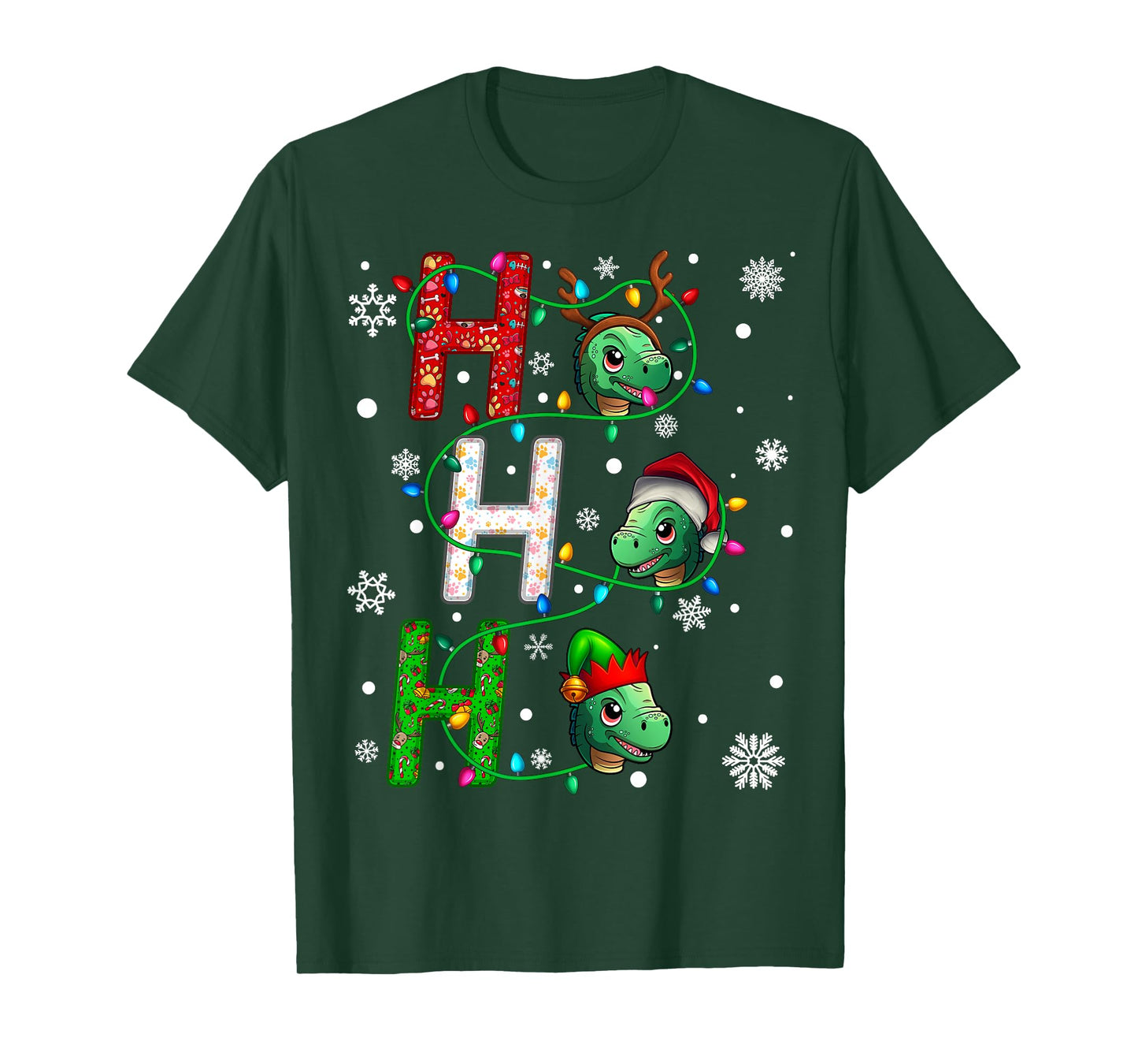 Matching Christmas Santa Hat Ho Ho Ho Dinosaur Animal Xmas T-Shirt