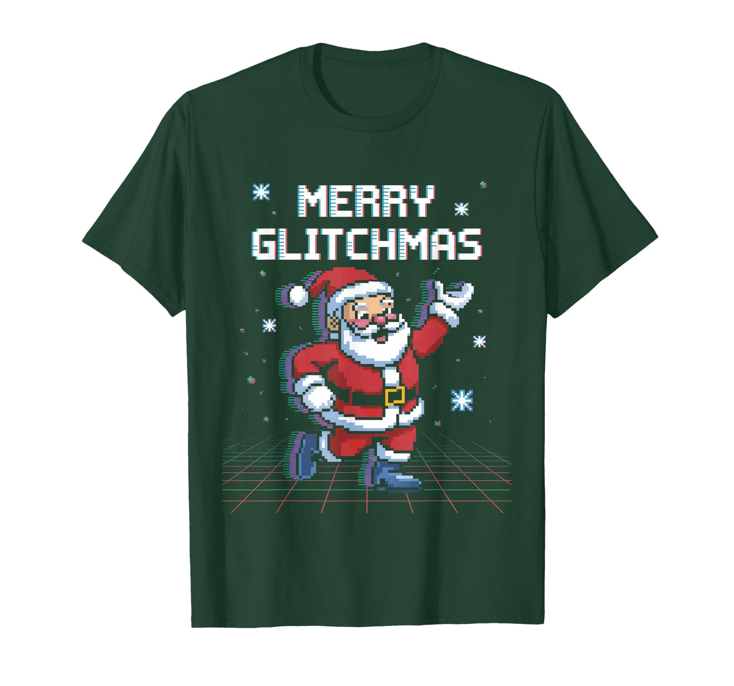 Merry Glitchsmas Pixel Santa Retro Gaming Christmas T-Shirt