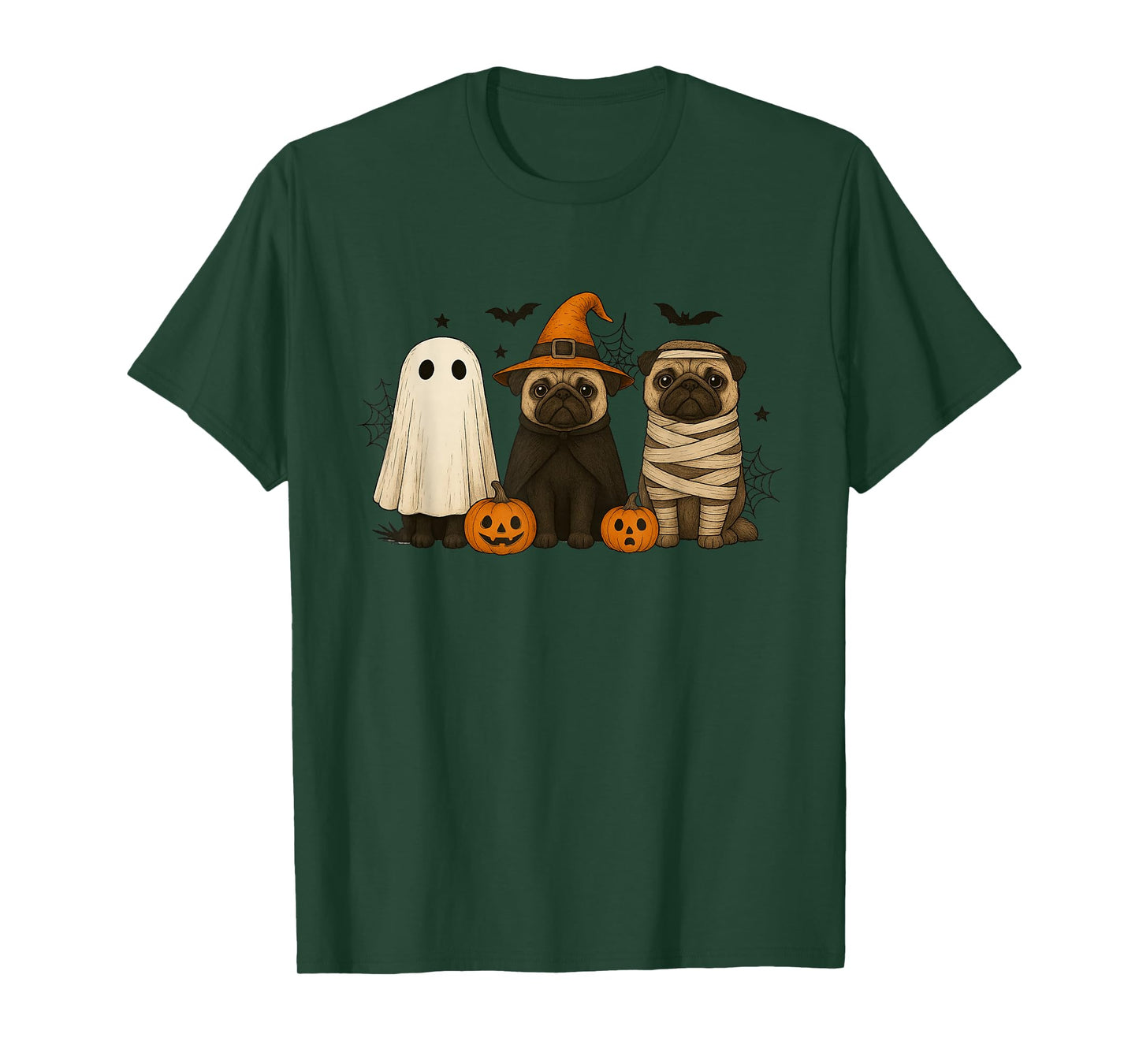 Retro Pug Dog Witch Scary Halloween Pumpkin Women Men Kids T-Shirt