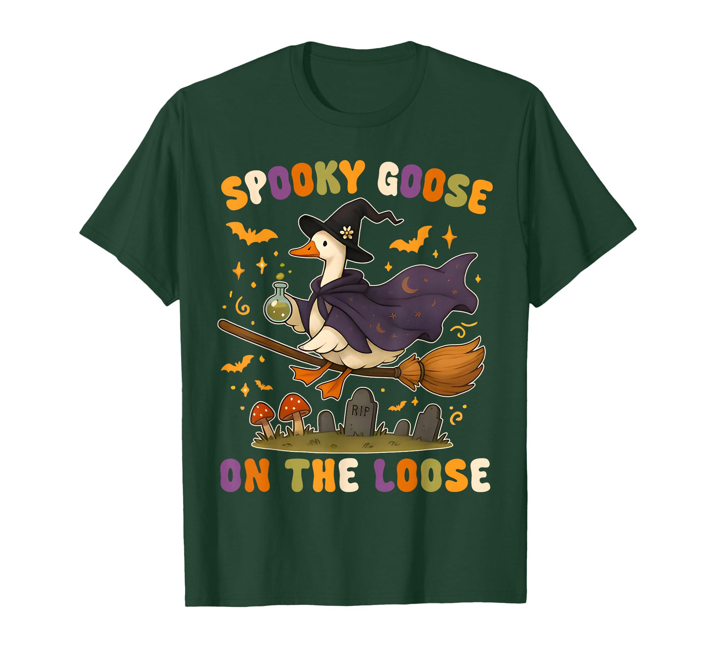 Halloween Spooky Goose On The Loose Funny Goose Witch Design T-Shirt