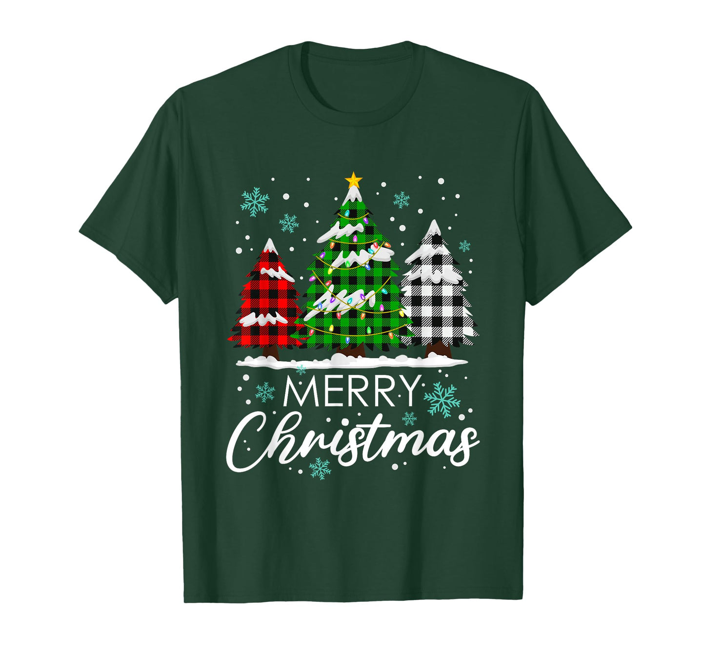 Merry Christmas Holiday Pajamas Xmas Tree Buffalo Plaid T-Shirt