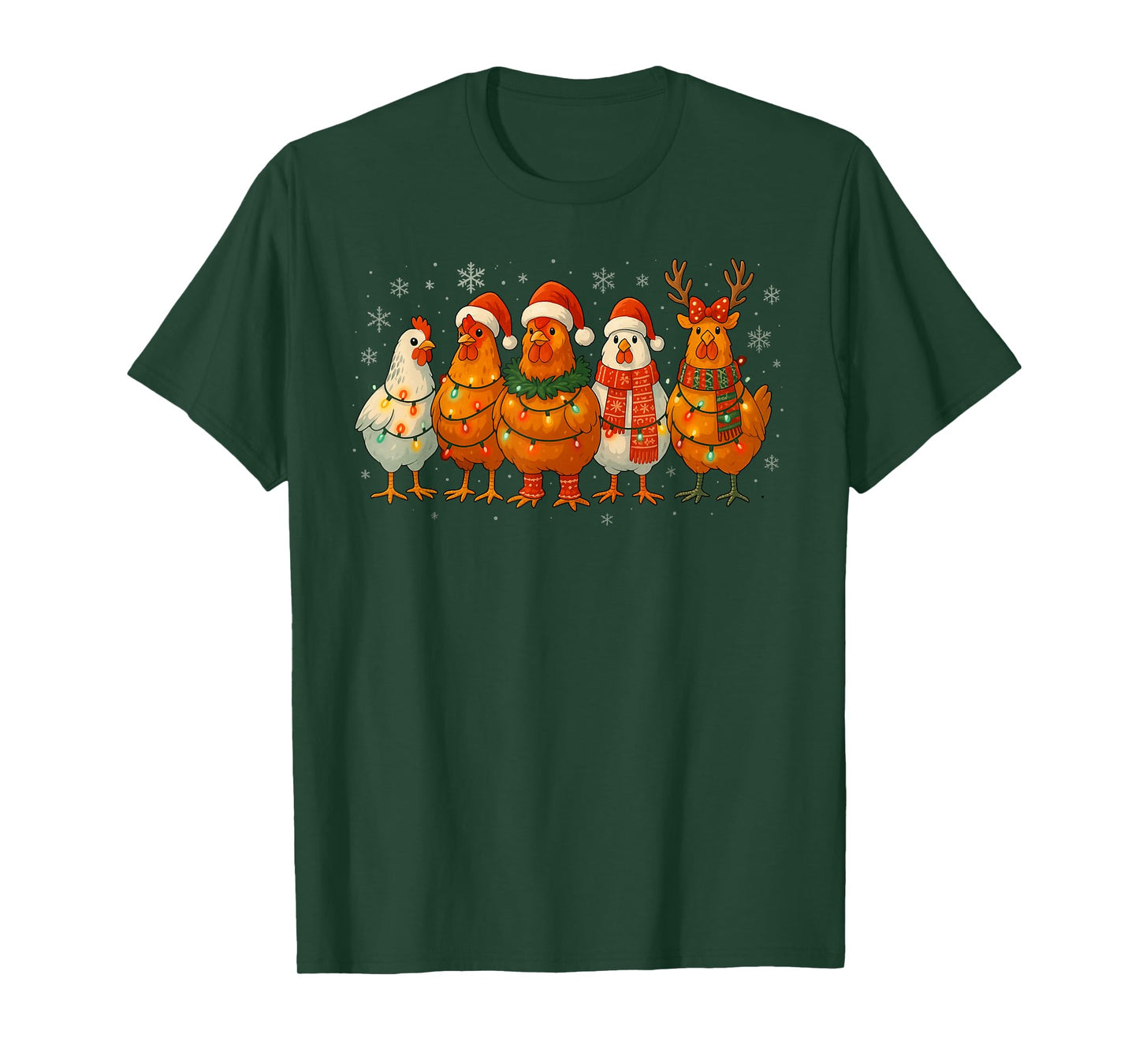 Chicken Christmas Lights Santa Hats Reindeer Funny Holiday T-Shirt