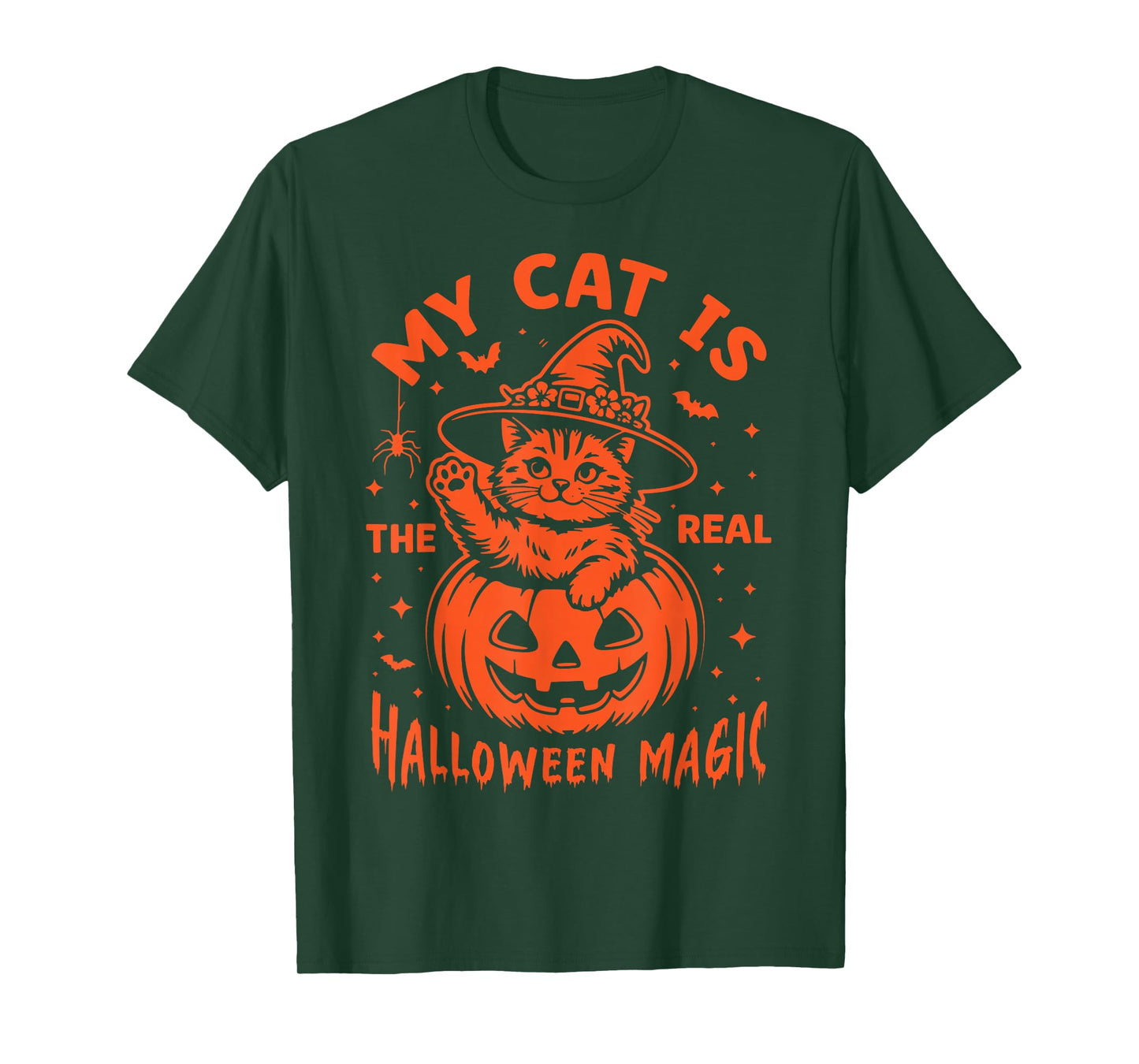 My cat is The Real Halloween Magic Funny Skeleton Witch Hat T-Shirt