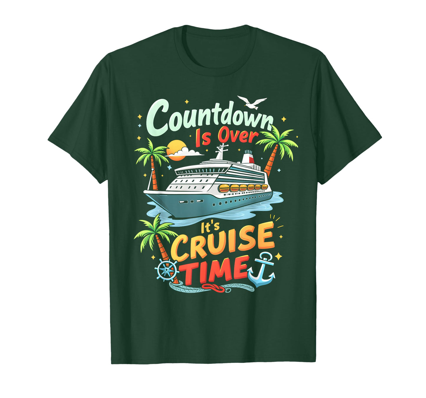 Countdown Is Over It's Cruise Time Apparel Unisex-Adult Cruise Squad 2025 Family Cruise 2025 Couple Outfits Friends Black T-Shirt