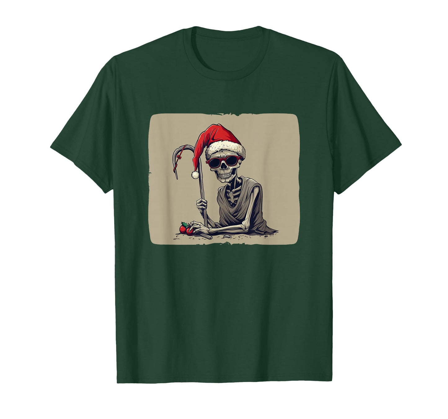 Cool Looking Grim Reaper with Sunglasses and Santa Claus Hat T-Shirt