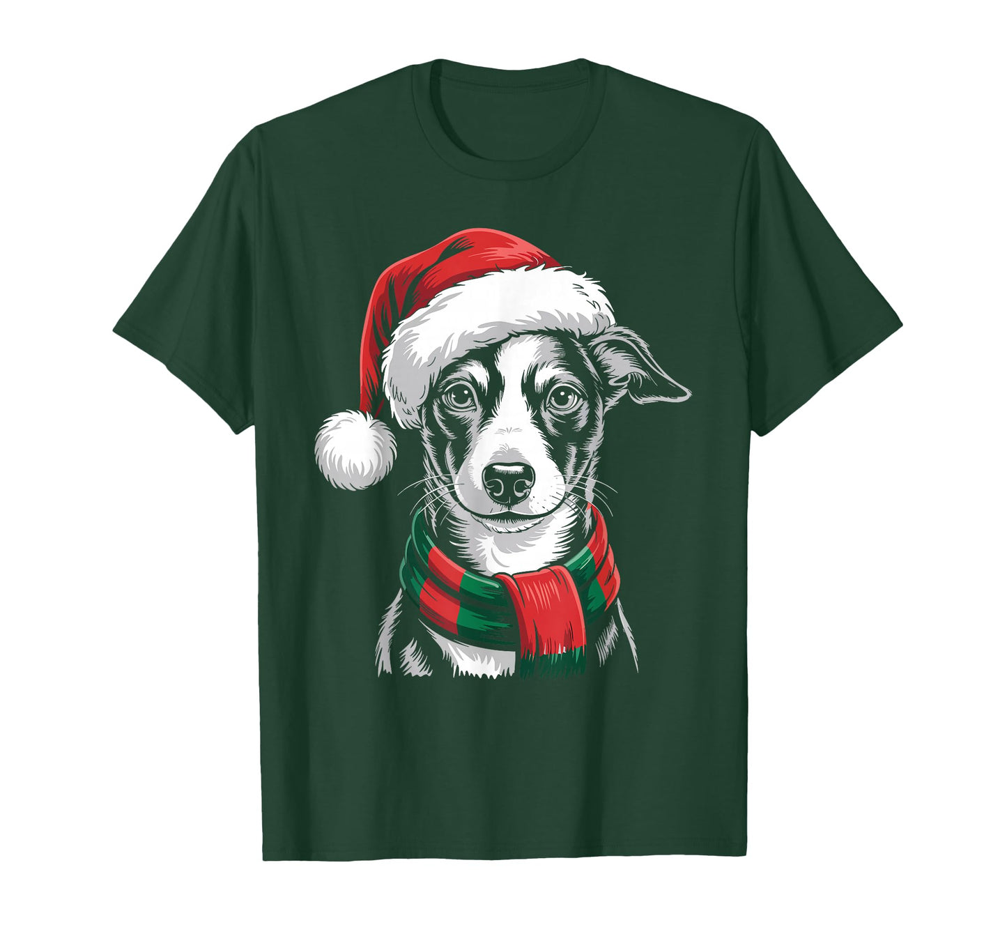 Italian Greyhound Dog Xmas Santa Hat Scarf Christmas Costume T-Shirt