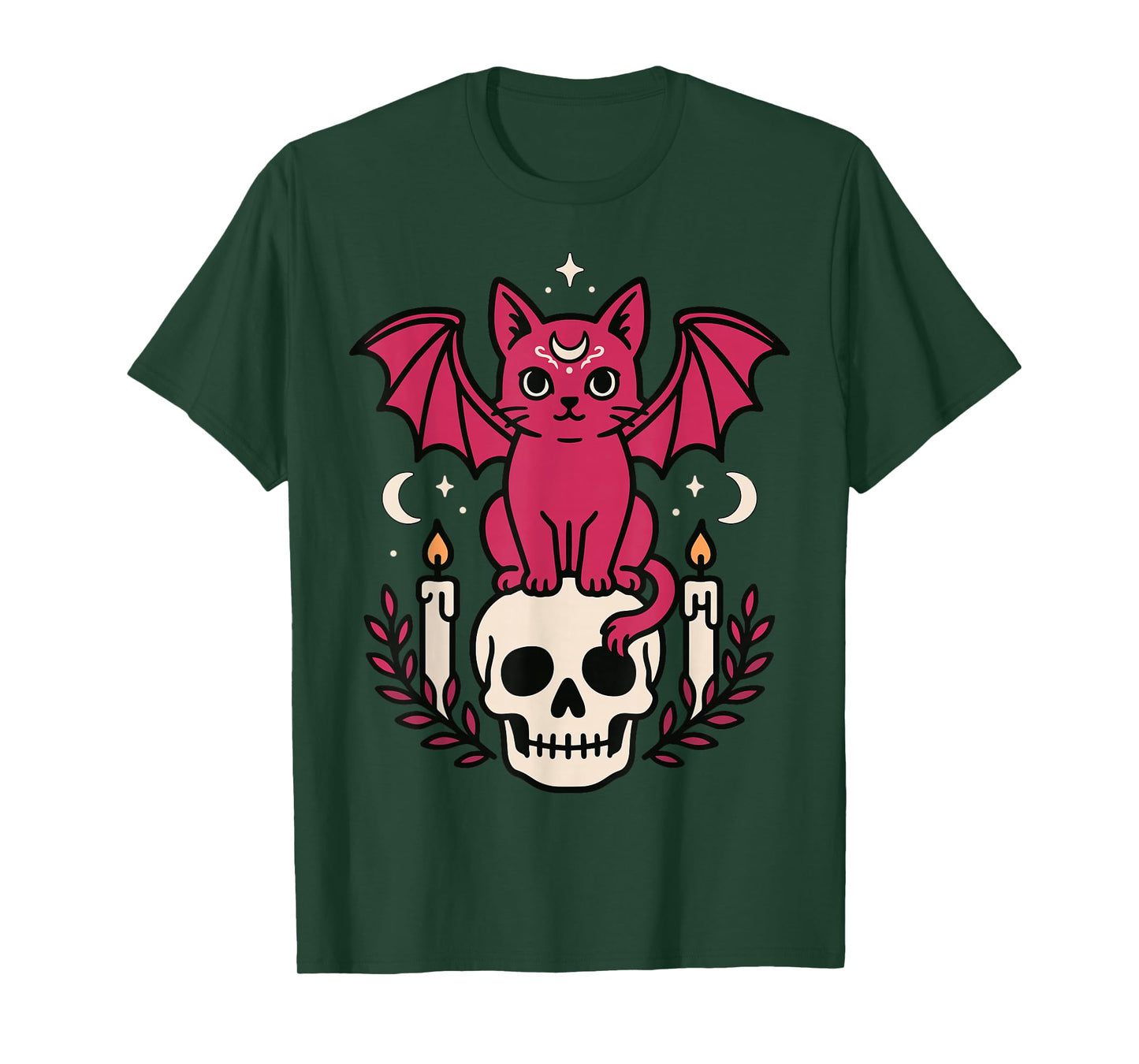 Bat Cat Skull Candle Gothic Halloween Cute Witch Vibes T-Shirt