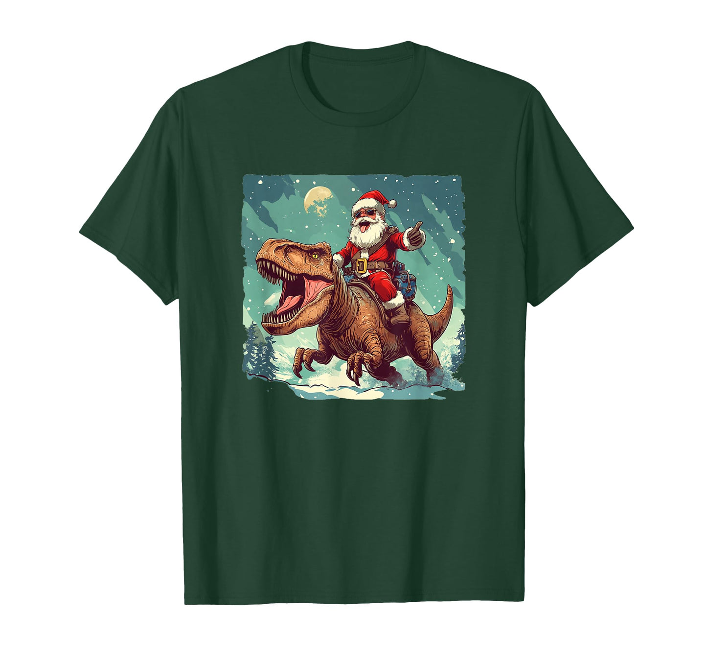 Cool Santa and His Dinosaur Ride Into Christmas Fun T-Shirt