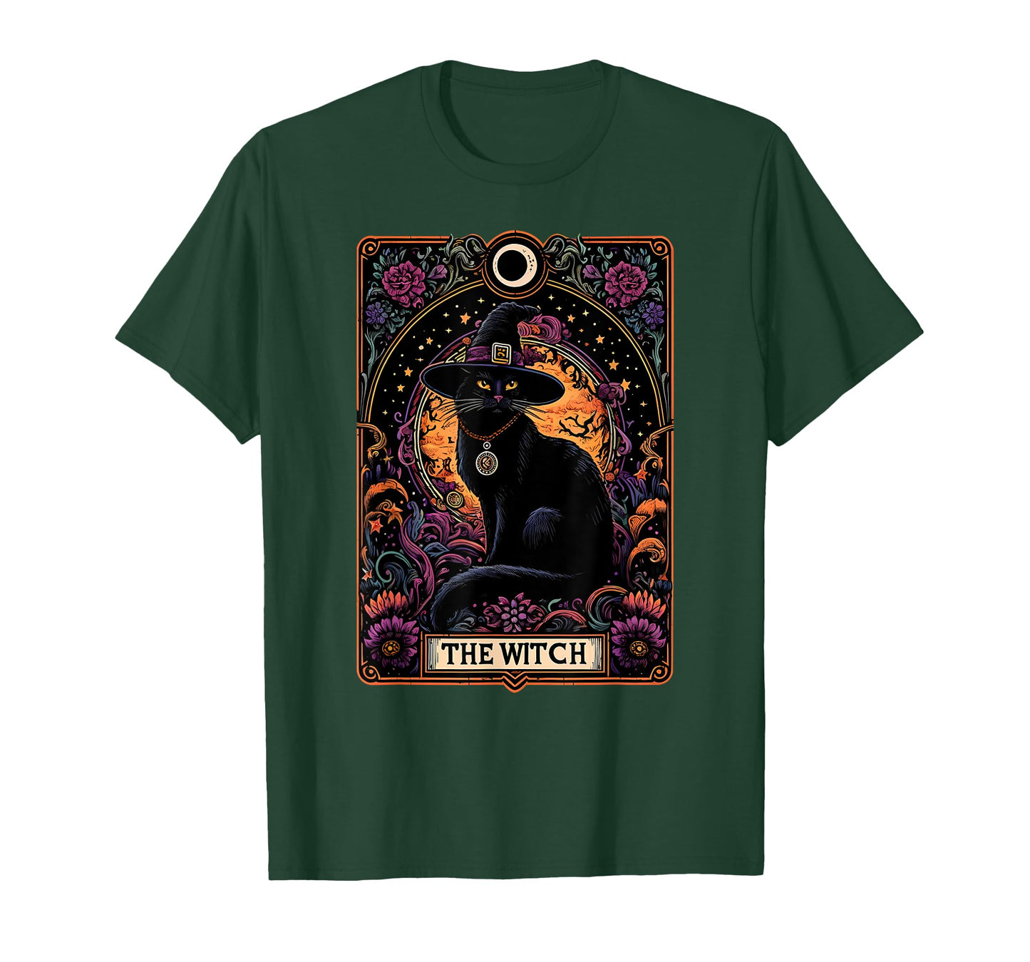 The Witch Cat Tarot Card Halloween Vintage Gothic T-Shirt for Men Women Kids