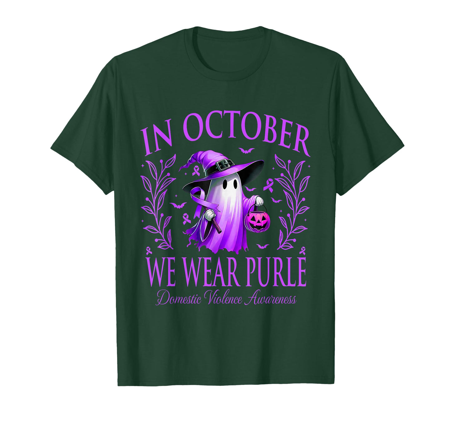 October We Wear Purple Ghost Domestic Violence Awareness T-Shirt