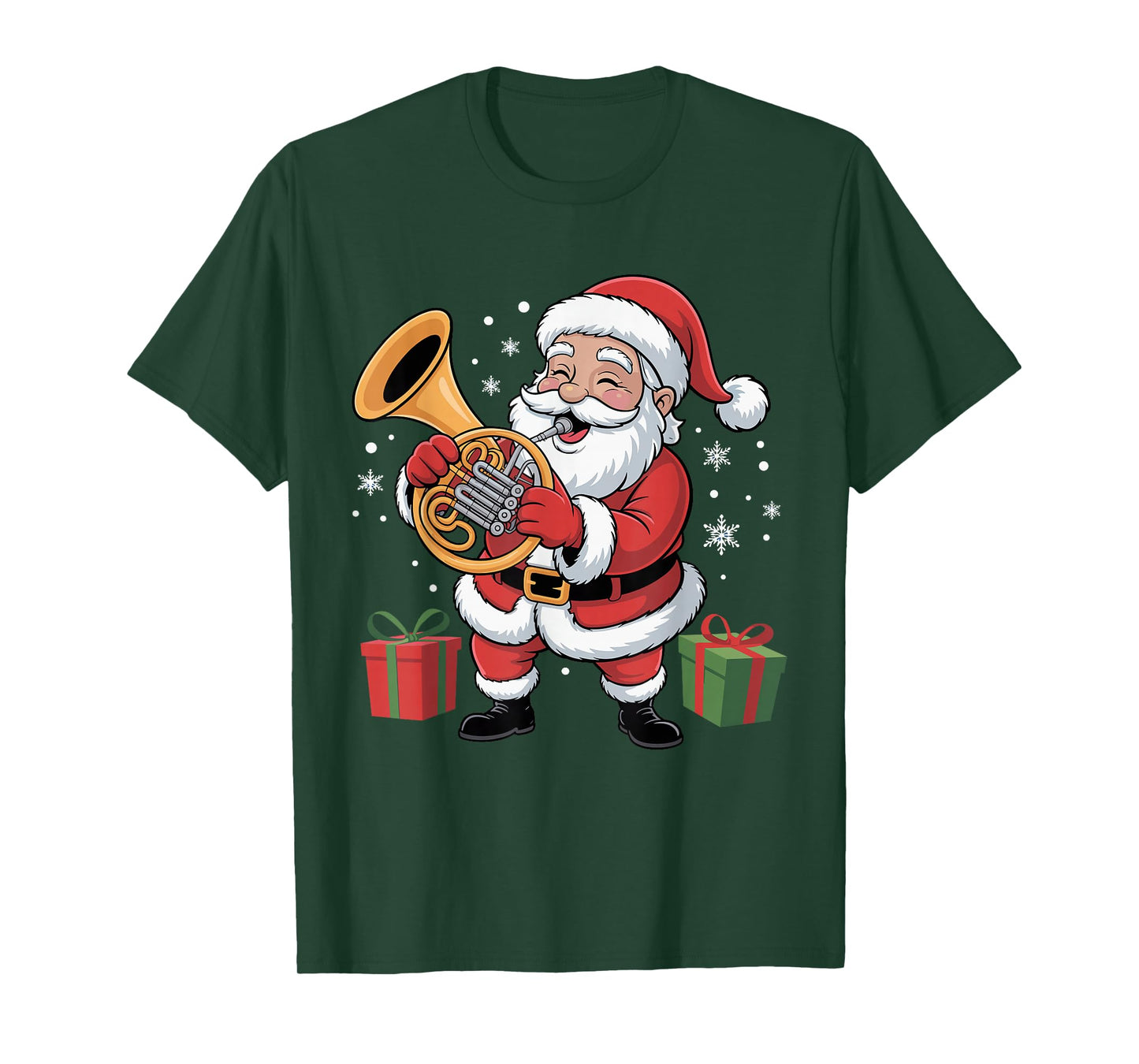 Funny Santa Playing French Horn Holiday Chrismas Xmas Pajama T-Shirt