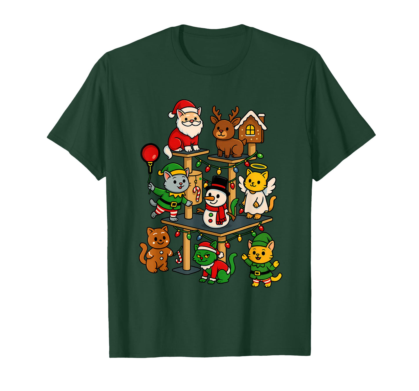 Cute Christmas Cat Tree Festive Holiday Design Kitty T-Shirt