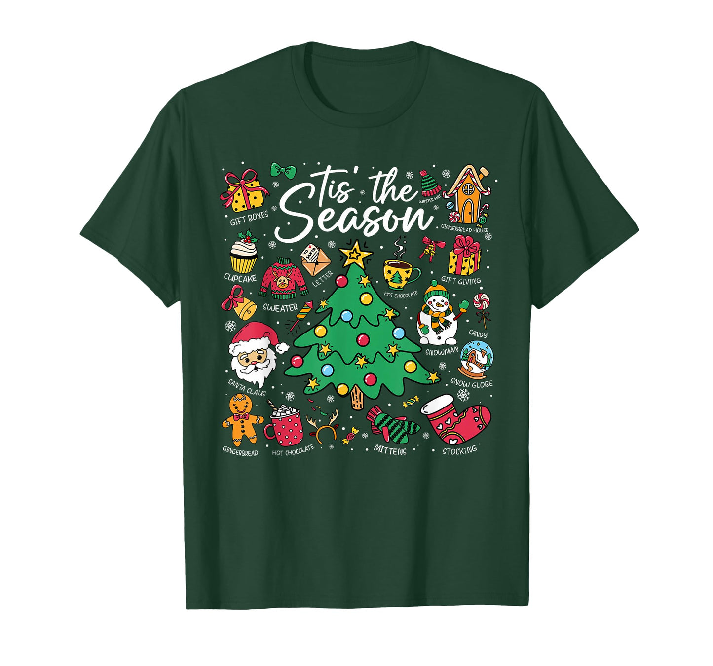 Tis The Season Christmas Tree Santa Claus Holiday Women Kids T-Shirt