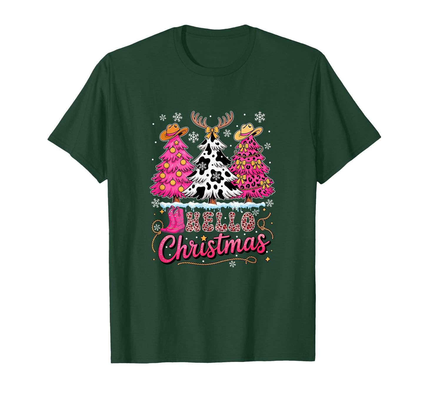 Christmas Three Leopard Xmas Trees Costume Westen Farmer T-Shirt