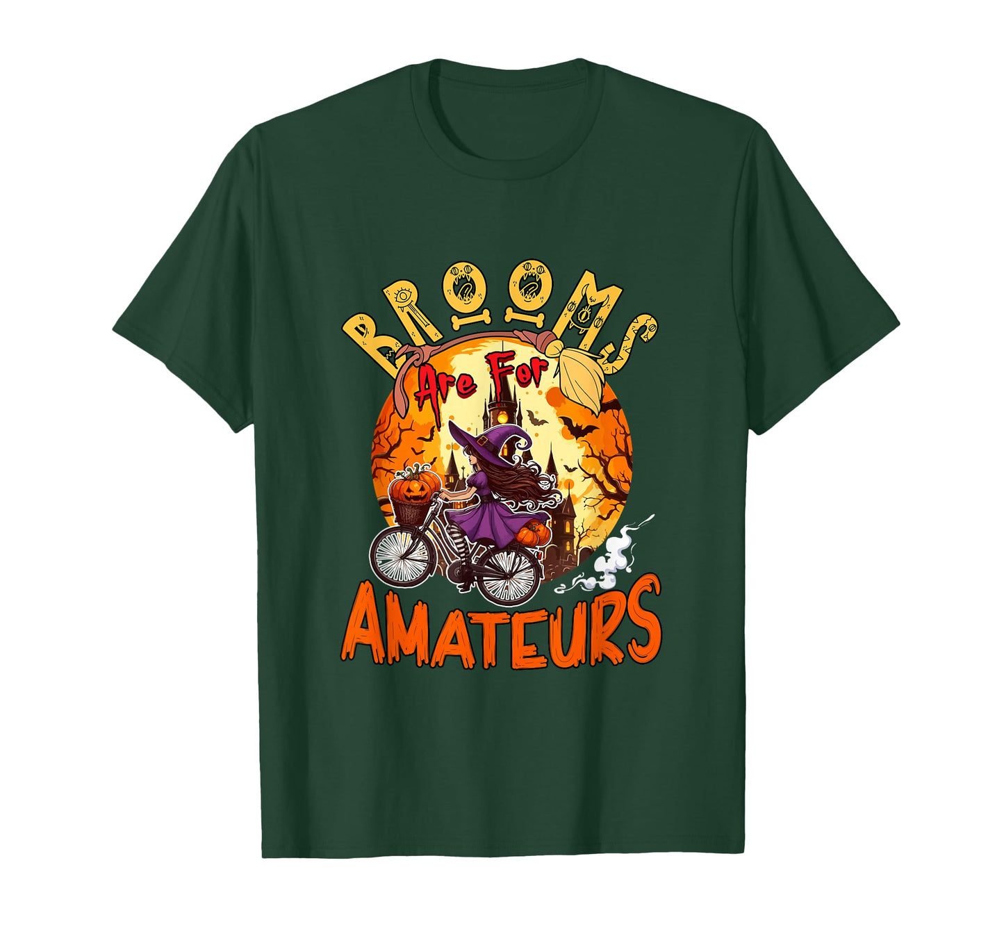Brooms are for Amateurs Halloween Witch Riding Bicycle T-Shirt