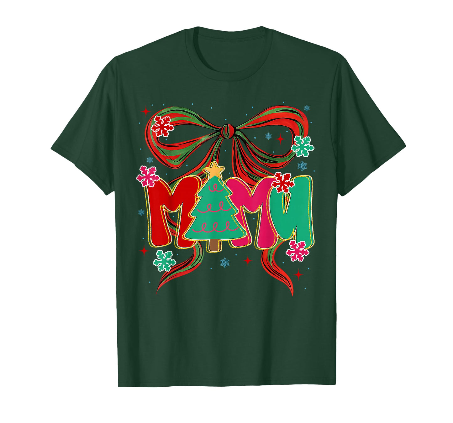 Brushstroke Coquette Christmas Mama, Xmas Tree Bow Mama Mom T-Shirt