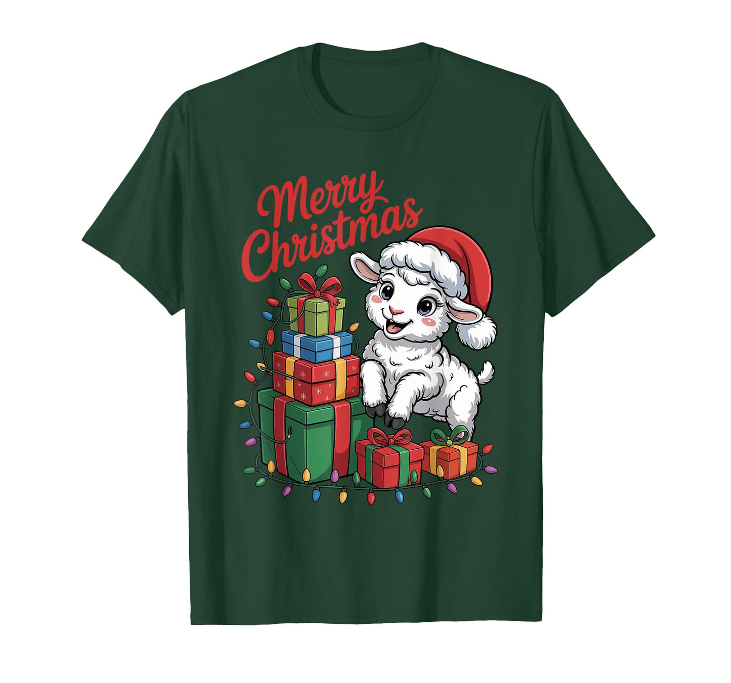 Funny Lamb Santa Hat Animals Lovers Ugly Christmas Pajamas T-Shirt